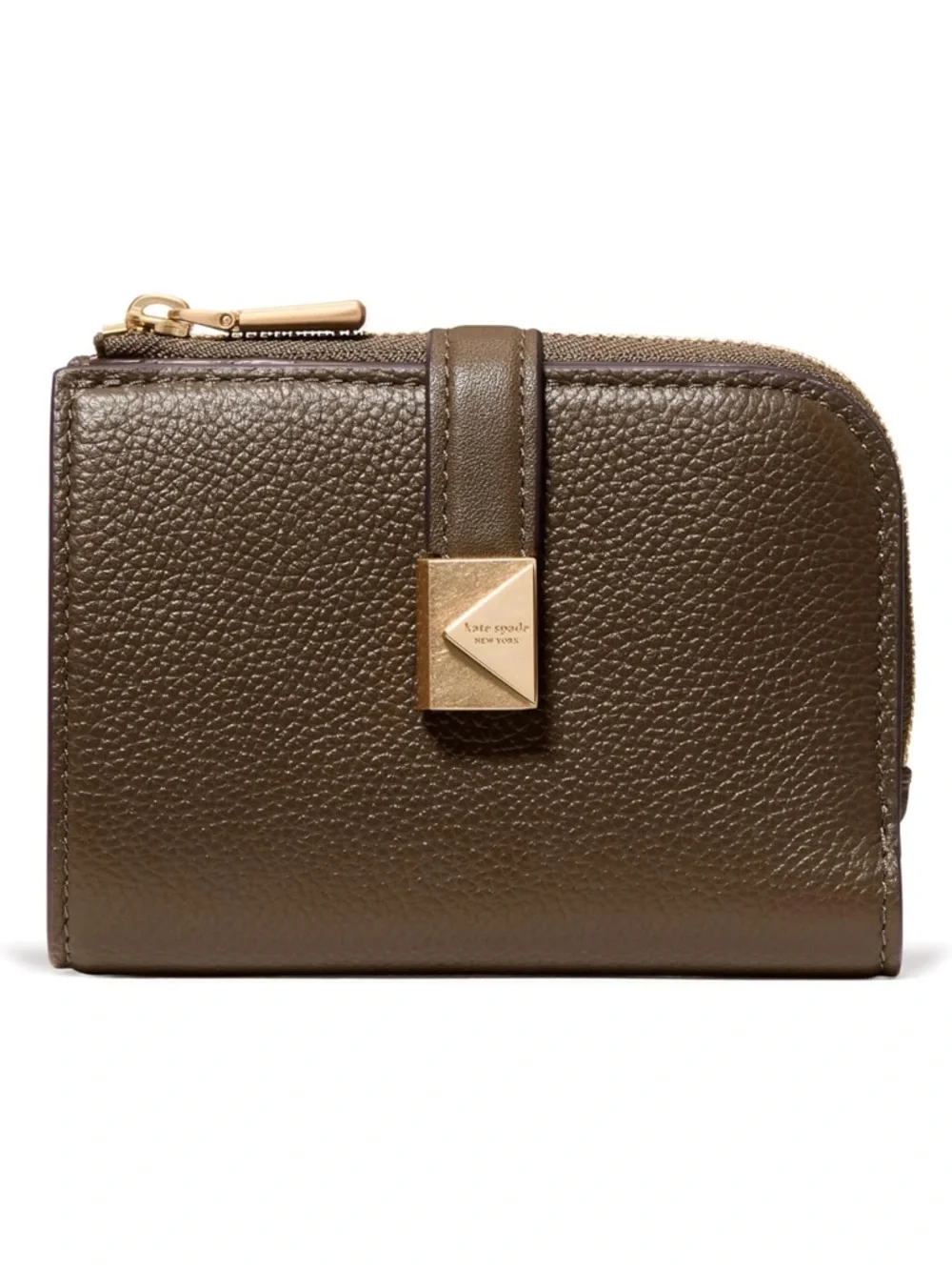 Kate Spade Burnt Sage Pebbled Leather Zip Around Wallet with Gold Hardware - New